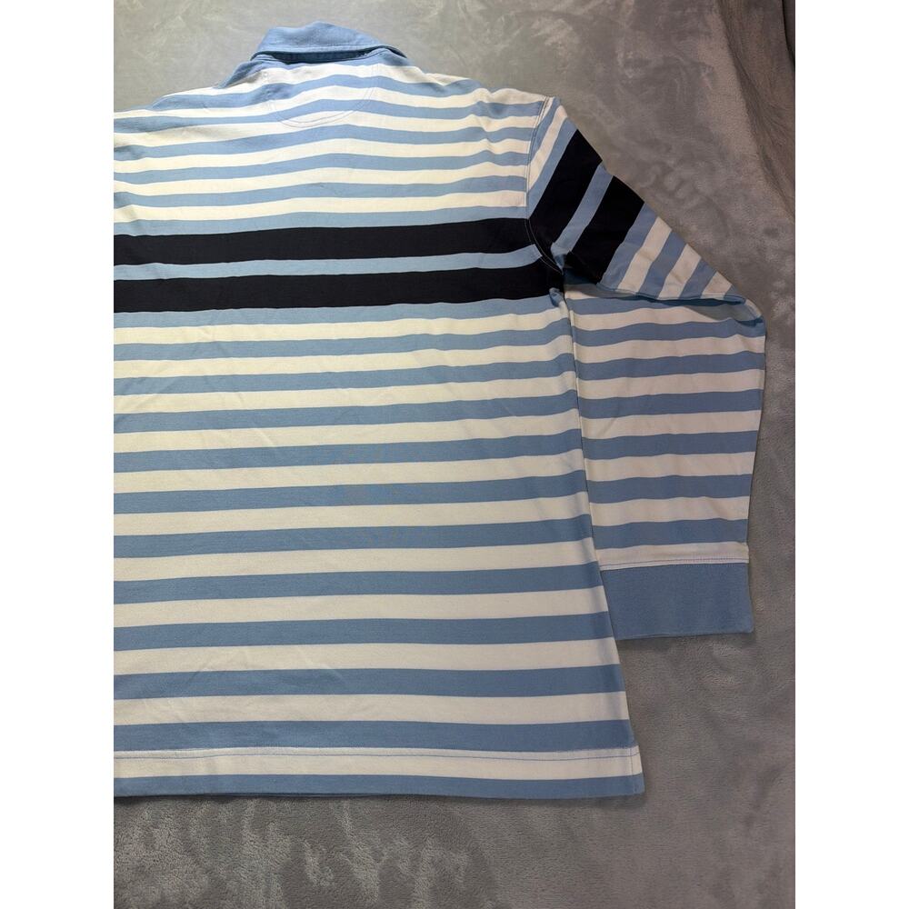 Faconnable France Mens Long Sleeve Striped Rugby Polo Shirt Blue White Cotton - Picture 9 of 11